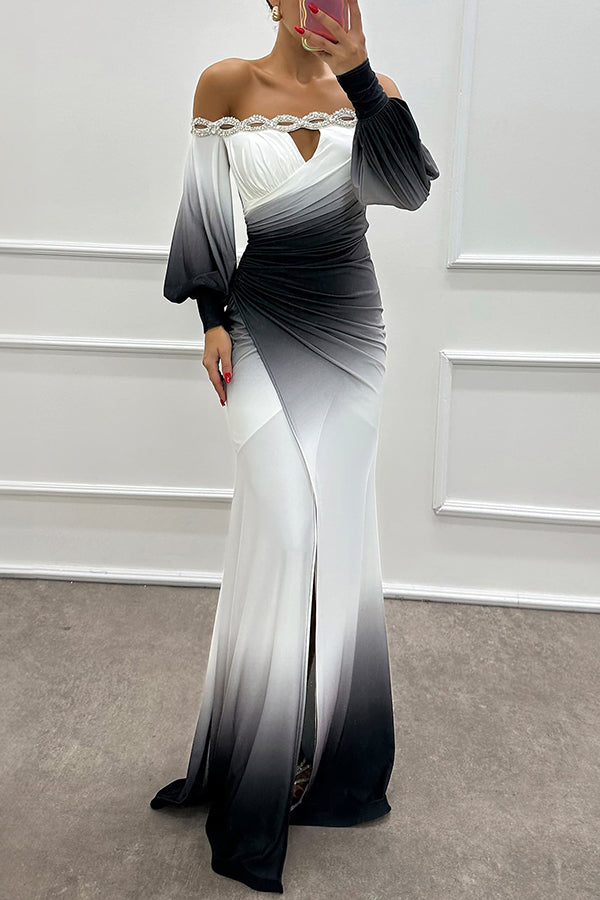 Stella™ | Gradient Off Shoulder Gem Slit Maxi Dress