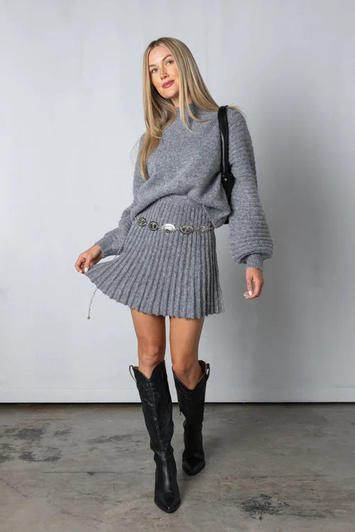 Melany™ | Elegant Pleated Sweater and Skirt