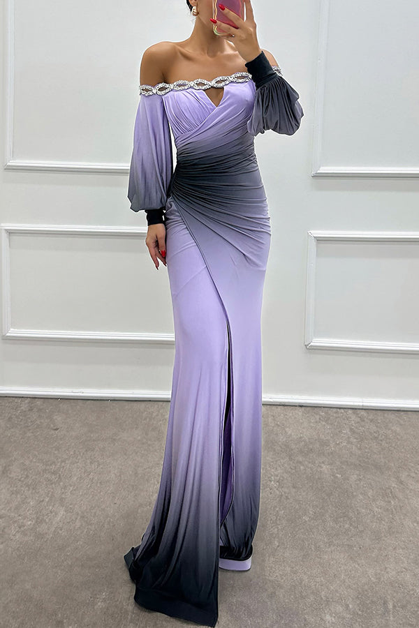 Stella™ | Gradient Off Shoulder Gem Slit Maxi Dress