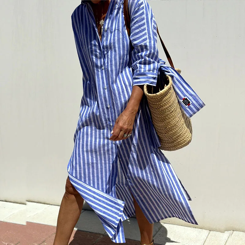 Madelon™ | Elegant Striped Shirt Dress