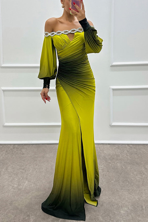 Stella™ | Gradient Off Shoulder Gem Slit Maxi Dress